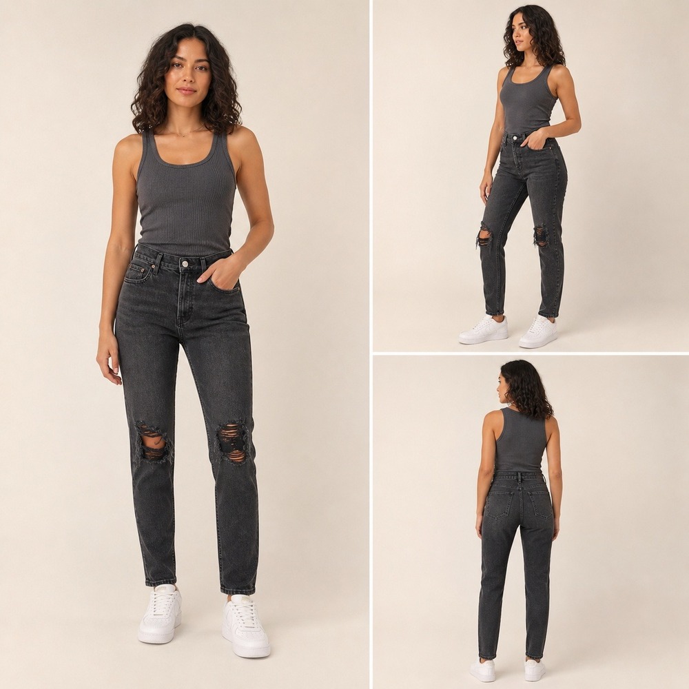 AGOLDE Nico High Rise Slim Jeans Cassette 25 Black Distressed Ripped Knee